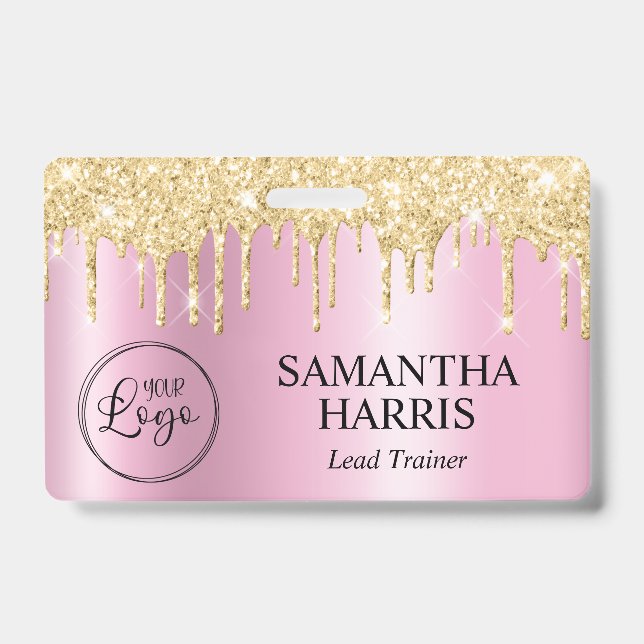 Gold Glitter Drips Pink Shimmer Ausweis (Front)