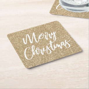 Gold Glitter-Effekt Frohe Weihnachten Kalligrafie Rechteckiger Pappuntersetzer