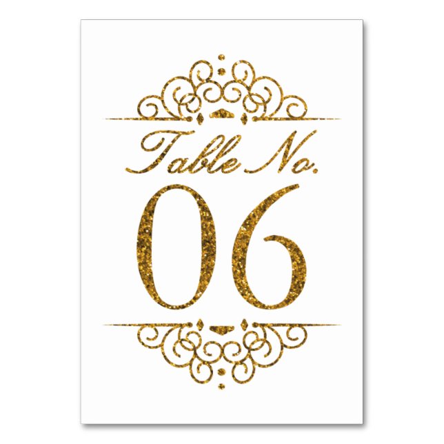 Gold Glitter Effekt Hochzeit Tischnummer Karte (06 (Vorderseite)