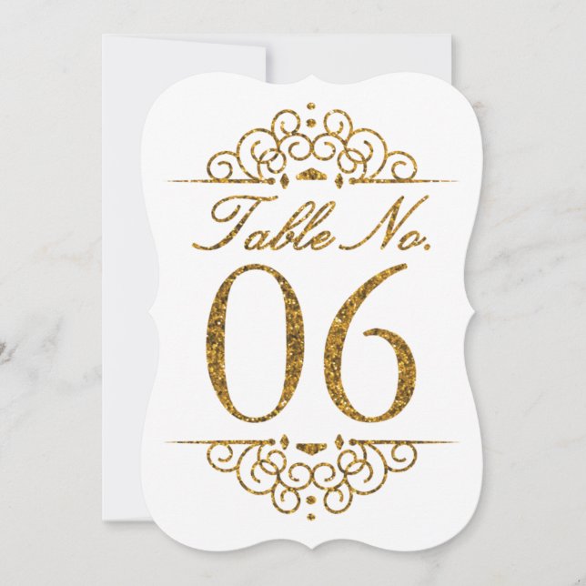 Gold Glitter Effekt Hochzeit Tischnummer Karte (06 (Vorderseite)