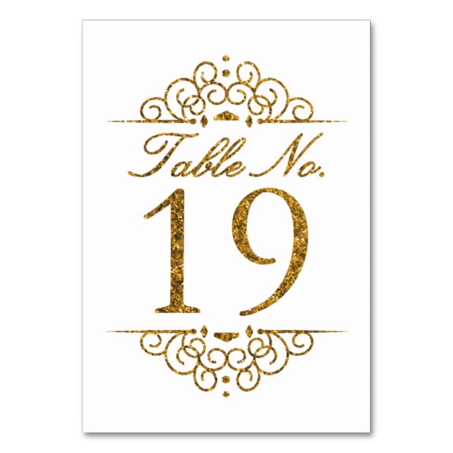 Gold Glitter Effekt Hochzeit Tischnummer Karte (19 (Vorderseite)