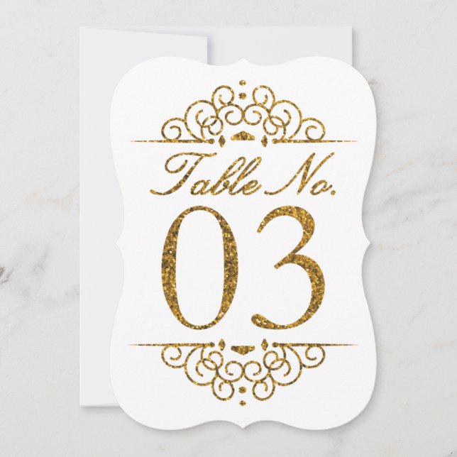 Gold Glitter Effekt Hochzeit Tischnummernkarte (03 Einladung (Vorderseite)