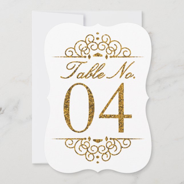 Gold Glitter Effekt Hochzeit Tischnummernkarte (04 Einladung (Vorderseite)