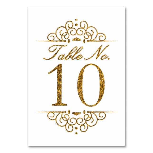 Gold Glitter Effekt Hochzeit Tischnummernkarte (10 Tischnummer (Vorderseite)