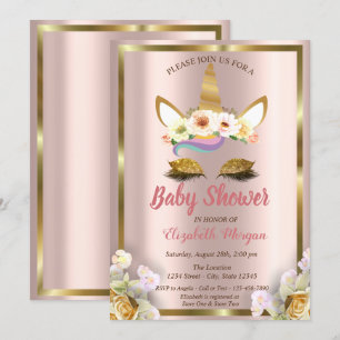 Gold Glitter Einhorn Blumenkrone Baby Shower Einla Einladung