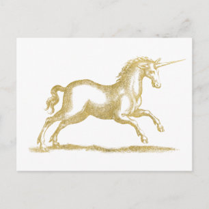 Gold Glitter Einhorn Fantasy Postkarte