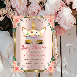 Gold Glitter Einhorn Rosen Krone Baby Shower Einla Einladung