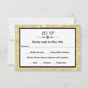 Gold Glitter et Black Frame - Carte de réponse RSV