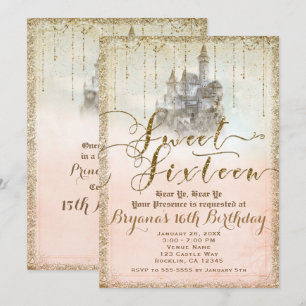 Gold Glitter Feen Märchenbuch Schloss Sweet 16 Einladung