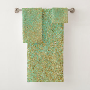 Gold Glitter Flecken Teal Aqua Glamour Modern Weib Badhandtuch Set