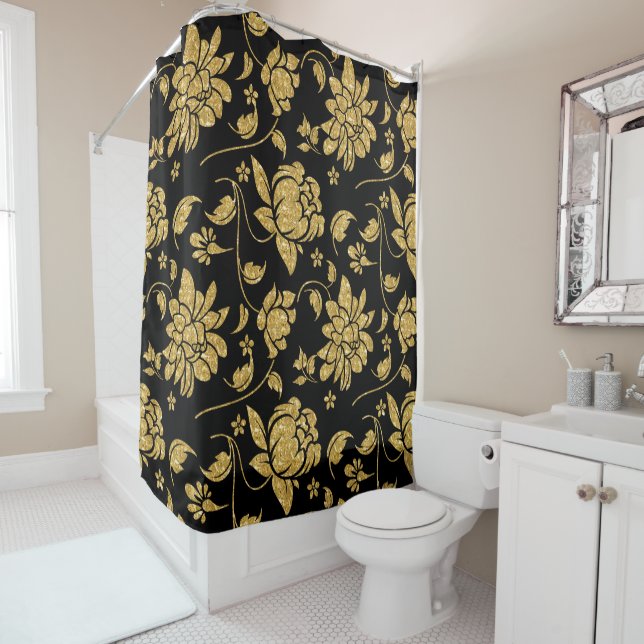 Gold Glitter Floral Damasks Pattern Duschvorhang (Beispiel)