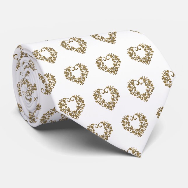 Gold Glitter Flourish Valentine Krawatte (Gerollt)