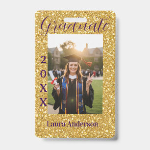 Gold Glitter Foto Abschluss Name Klasse Text Ausweis