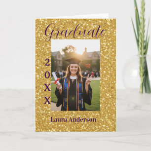 Gold Glitter Foto Abschluss Name Klasse Text Karte