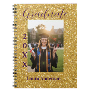 Gold Glitter Foto Abschluss Name Klasse Text Notizblock