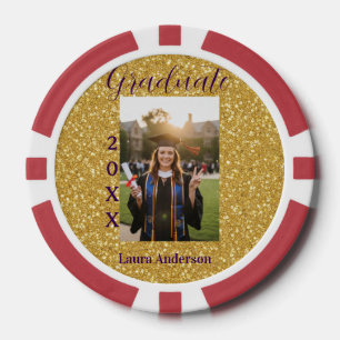 Gold Glitter Foto Abschluss Name Klasse Text Pokerchips