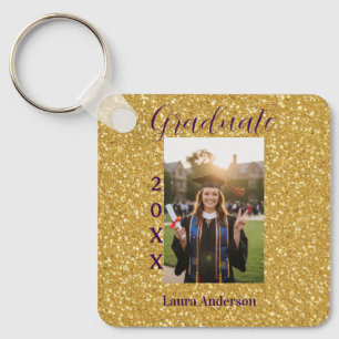 Gold Glitter Foto Abschluss Name Klasse Text Schlüsselanhänger