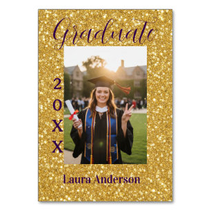 Gold Glitter Foto Abschluss Name Klasse Text Tischnummer