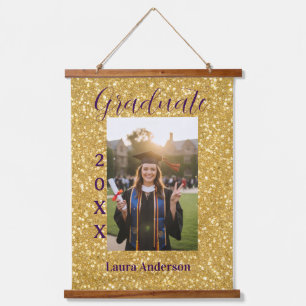 Gold Glitter Foto Abschluss Name Klasse Text Wandteppich Mit Holzrahmen