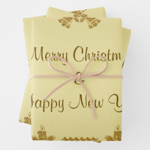 Gold Glitter Frohe Weihnachten, Weihnachtsmann auf Geschenkpapier Set