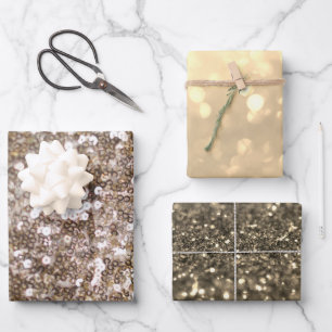 Gold Glitter Funkelnde Glamouröse Mädchenhafte Gli Geschenkpapier Set
