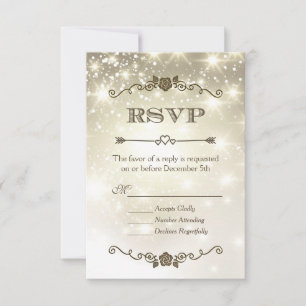 Gold Glitter Funken Hochzeit RSVP Karte