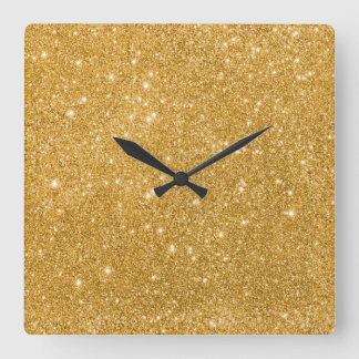 Gold Glitter Funken Quadratische Wanduhr