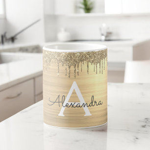 Gold Glitter gebürsteter Metall-Monogramm-Name Kaffeetasse