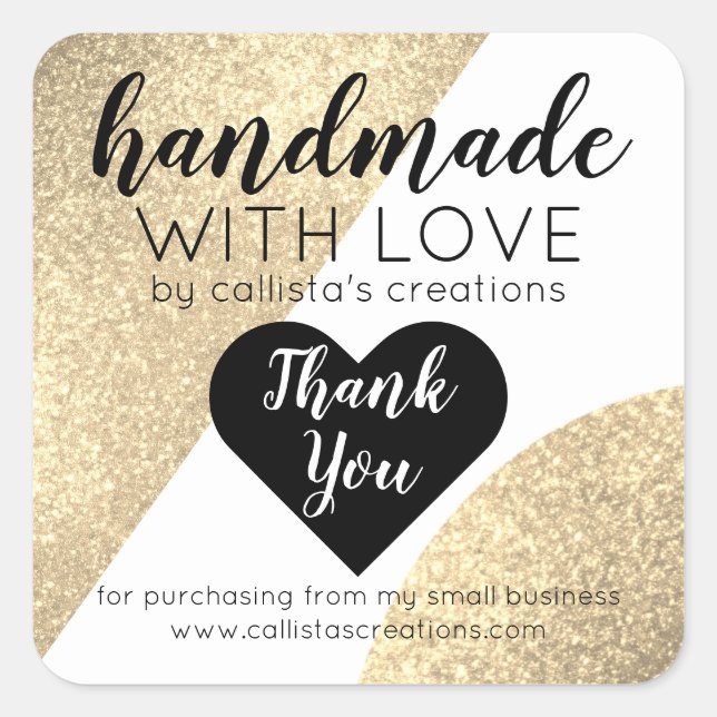 Gold Glitter Geo Heart Logo Customer Thank You Quadratischer Aufkleber (Vorderseite)