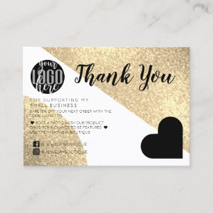 Gold Glitter Geo Heart Logo Customer Thank You Visitenkarte
