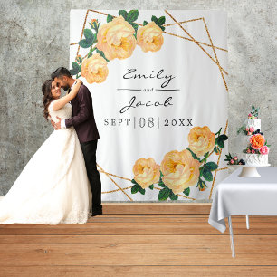 Gold Glitter Geo Orange Floral Photo Backdrop Sign Wandteppich