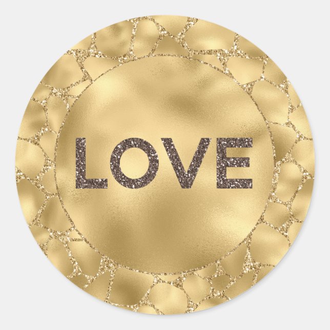 Gold Glitter Giraffe Print Love   Runder Aufkleber (Vorderseite)