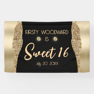Gold Glitter Glam Edge & Diamanten Sweet 16 Banner