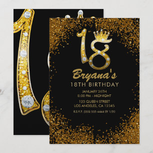 Gold Glitter Glam Krone Diamant Bling 18. 18 Einladung