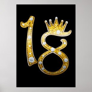 Gold Glitter Glam Krone Diamant Bling 18. 18 Tür Poster