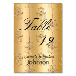 Gold Glitter Glam Kronleuchter Tischnummer