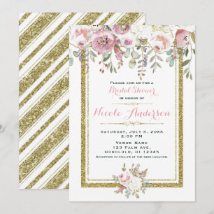 Gold Glitter Glam Pastell Floral Chic Brautparty Einladung