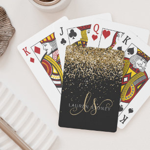 Gold Glitter Glamour Monogramm Name Spielkarten