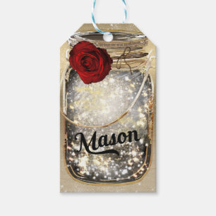 Gold Glitter Glamour rote Rose Mason-Glas-Party Geschenkanhänger