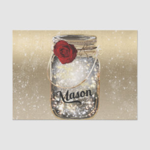 Gold Glitter Glamour Rote Rose Mason Glas Seidenpapier