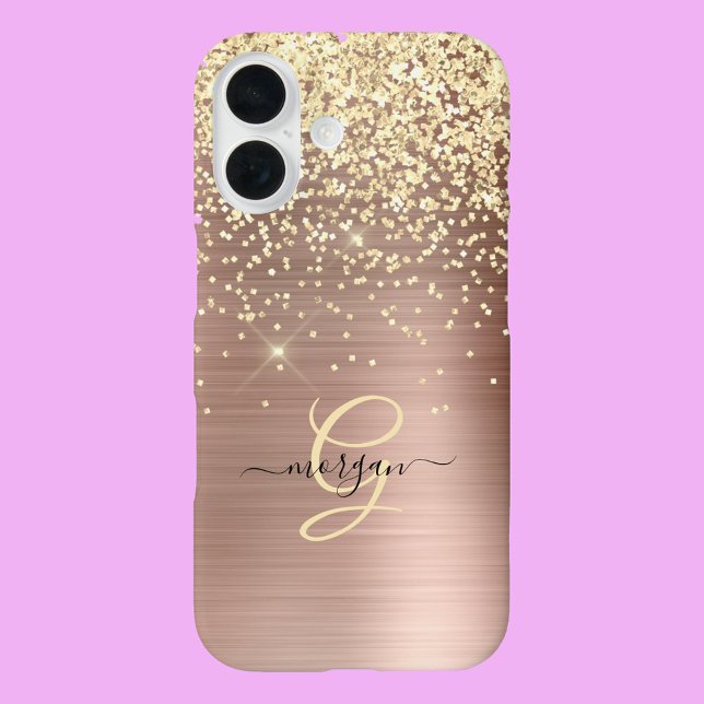 Gold Glitter, Gold Monogram, Black Script Name iPhone 16 Hülle (Von Creator hochgeladen)