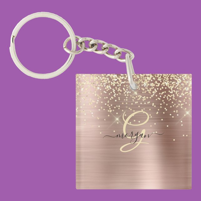 Gold Glitter, Gold Monogram, Black Script Name Schlüsselanhänger (Von Creator hochgeladen)