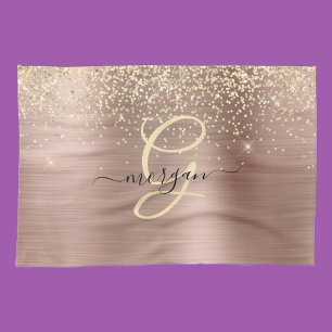 Gold Glitter, Gold Monogramm, Schwarzer Schriftnam Geschirrtuch