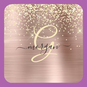 Gold Glitter, Gold Monogramm, Schwarzer Schriftnam Getränkeuntersetzer