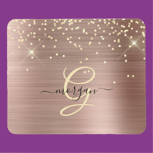 Gold Glitter, Gold Monogramm, Schwarzer Schriftnam Mousepad