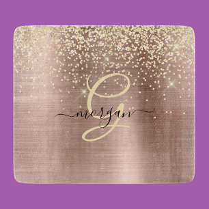 Gold Glitter, Gold Monogramm, Schwarzer Schriftnam Schneidebrett