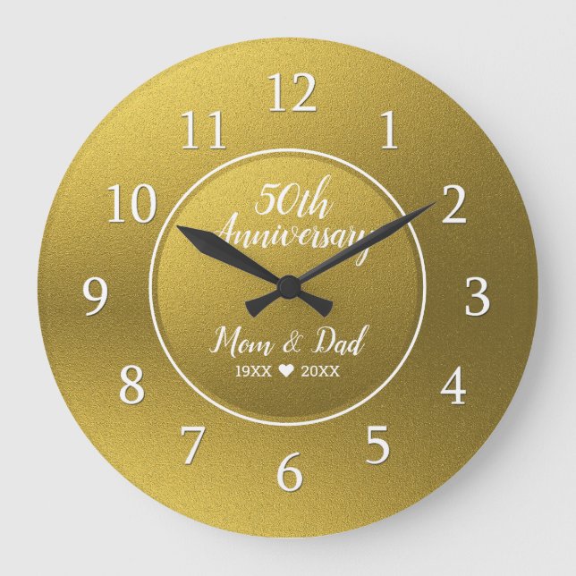  Gold Glitter Golden 50th Wedding Anniversary Große Wanduhr (Vorderseite)