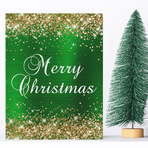 Gold Glitter Grün Folie Groß Frohe Weihnachten Karte