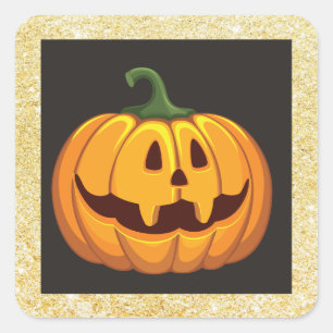 Gold Glitter Halloween-Kürbis Quadrat-Aufkleber Quadratischer Aufkleber