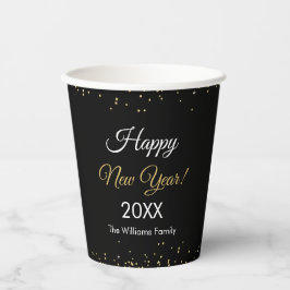 Gold Glitter Happy New Year Black Party Pappbecher